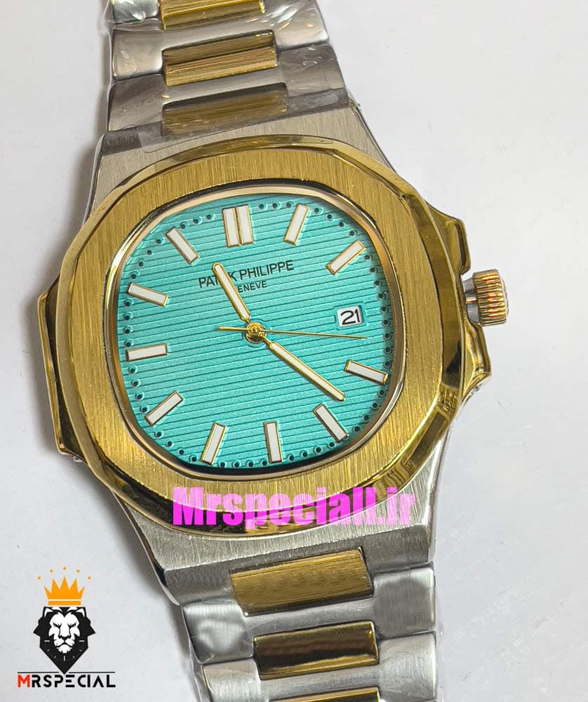ساعت پتک فیلیپ مردانه ناتیلوس کوارتز دورنگ طلایی صفحه تیفانی Patek Philippe NUATILOS 021055 — تصویر ۹