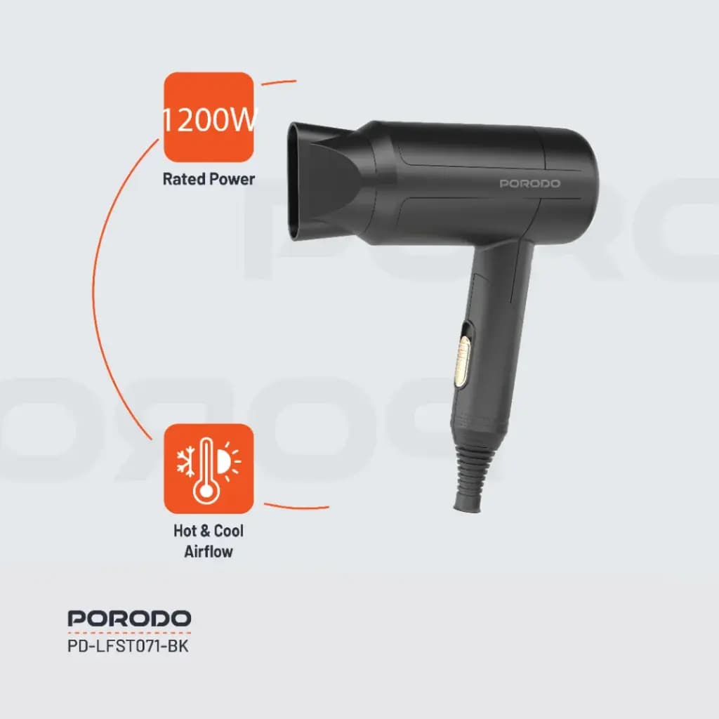سشوار تاشو مدل LFST071 با توان ۱۲۰۰ وات پرودو Porodo Lifestyle 1200W Foldable Hair Dryer — تصویر ۲