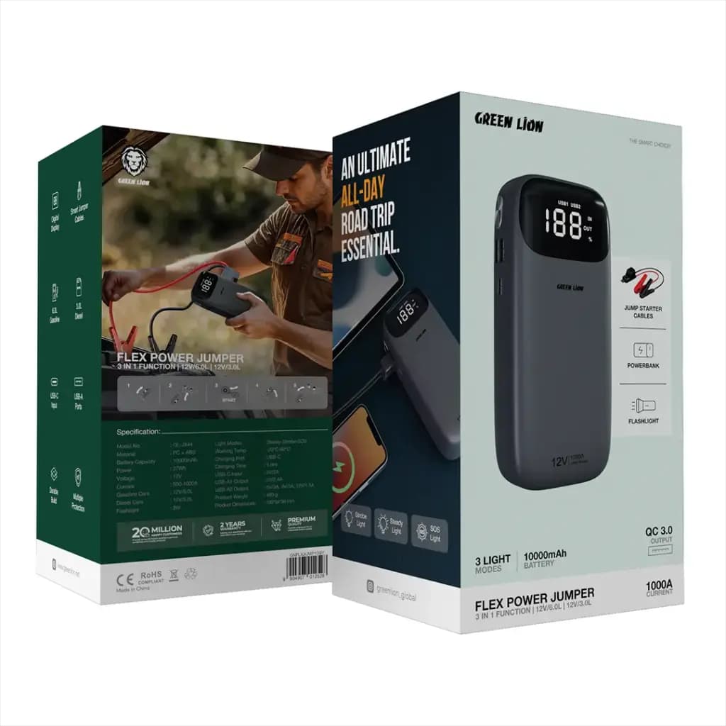 پاوربانک و جامپ استارتر خودرو گرین لاین Green Lion Flex Power Jumper and Power Bank 10000mAh — تصویر ۲
