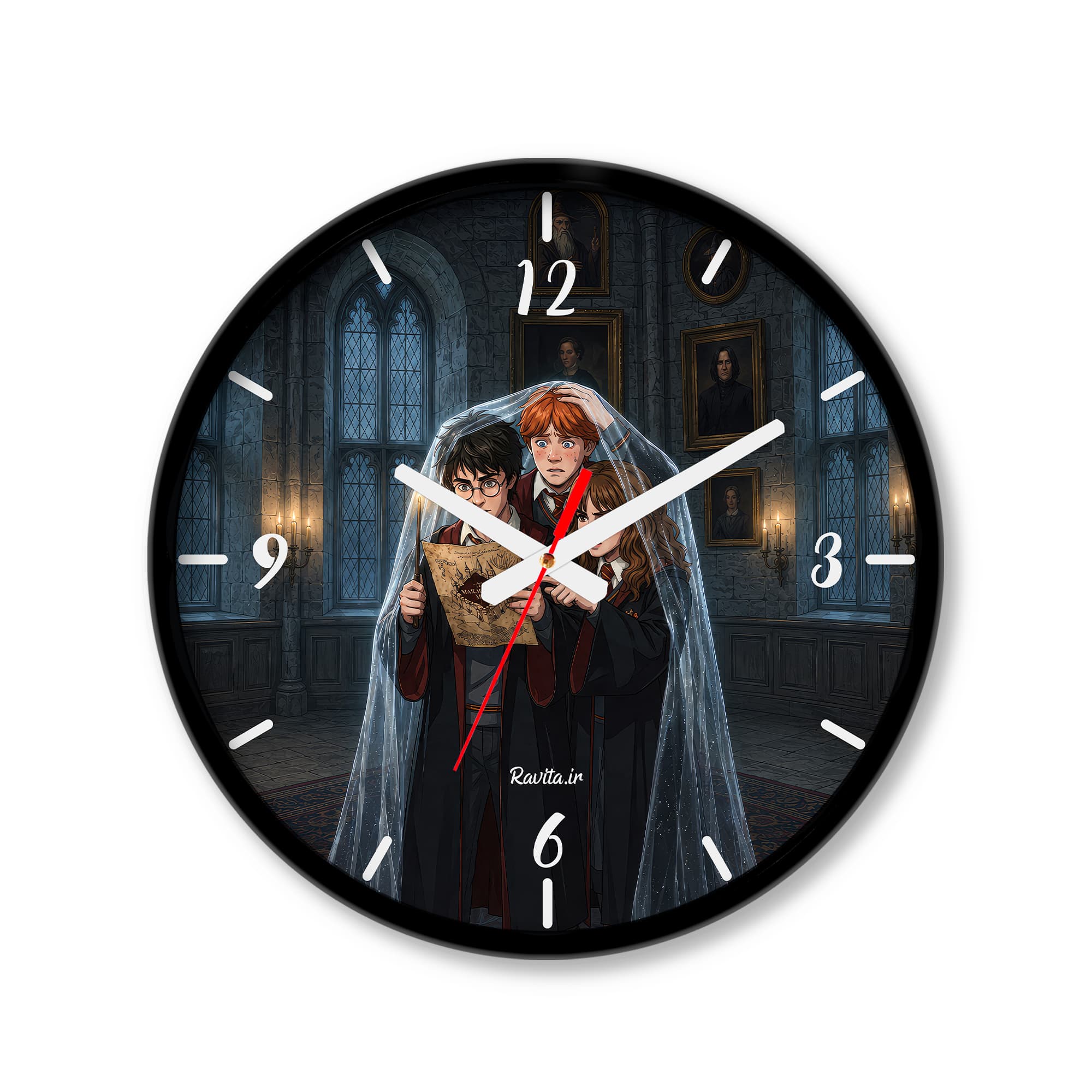 ساعت رومیزی دیواری راویتا طرح هری پاتر، رون و هرماینی زیر شنل نامرئی – Harry Potter, Ron & Hermione Beneath the Invisibility Cloak کد 3848 — تصویر ۵