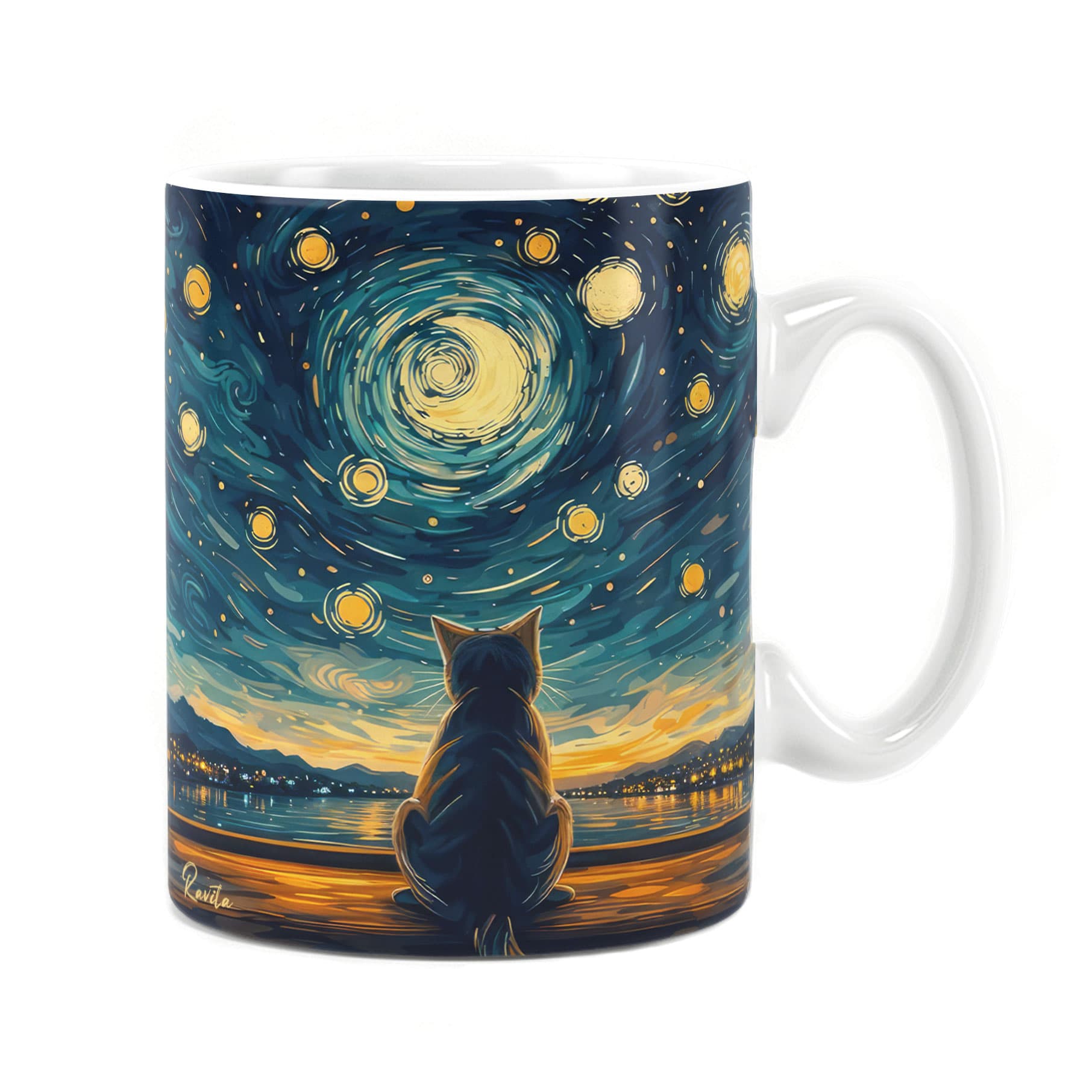 ماگ حرارتی راویتا طرح گربه به سبک ون گوک – Van Gogh کد 3836 — تصویر ۴