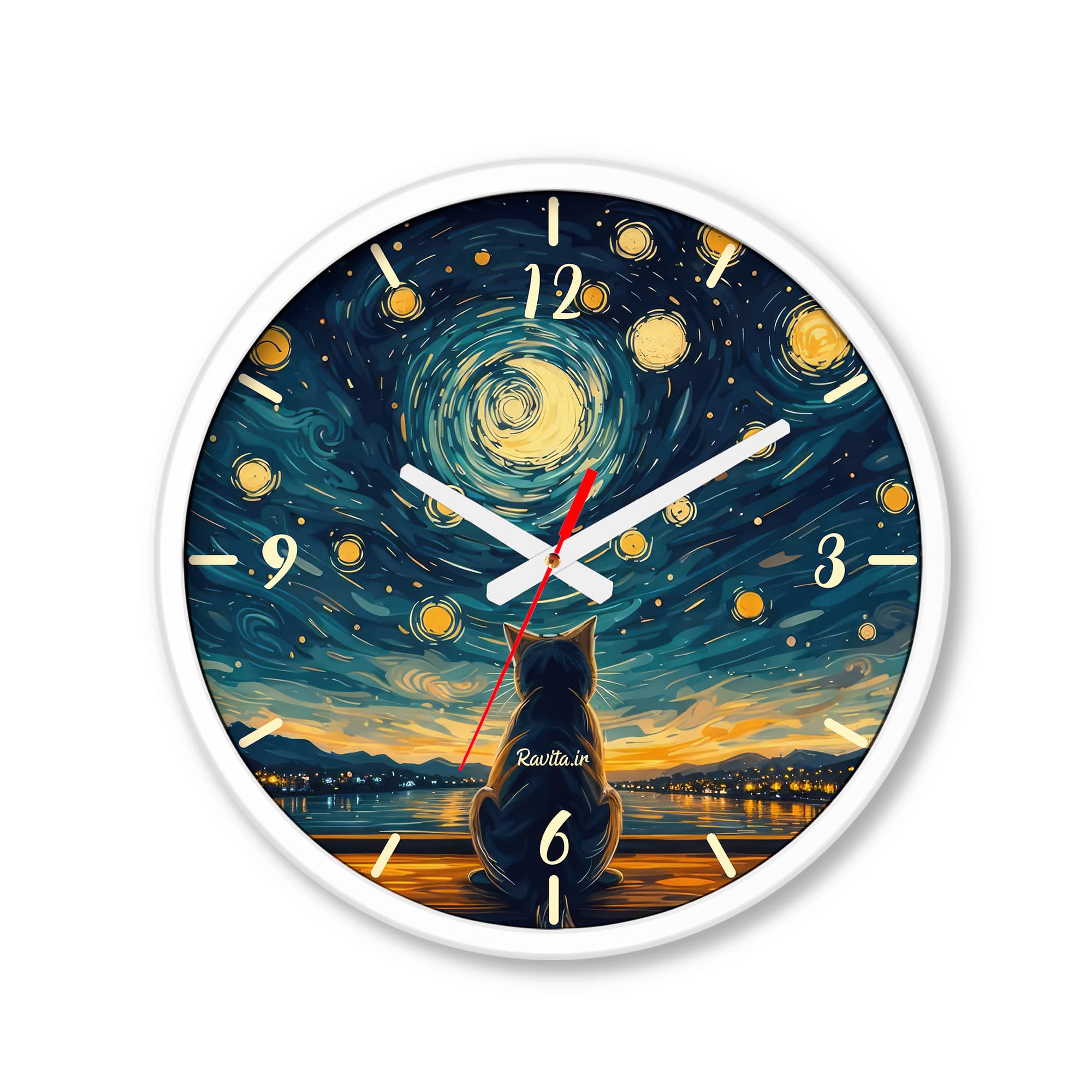 ساعت رومیزی دیواری راویتا طرح گربه به سبک ون گوک – Van Gogh کد 3836 — تصویر ۸
