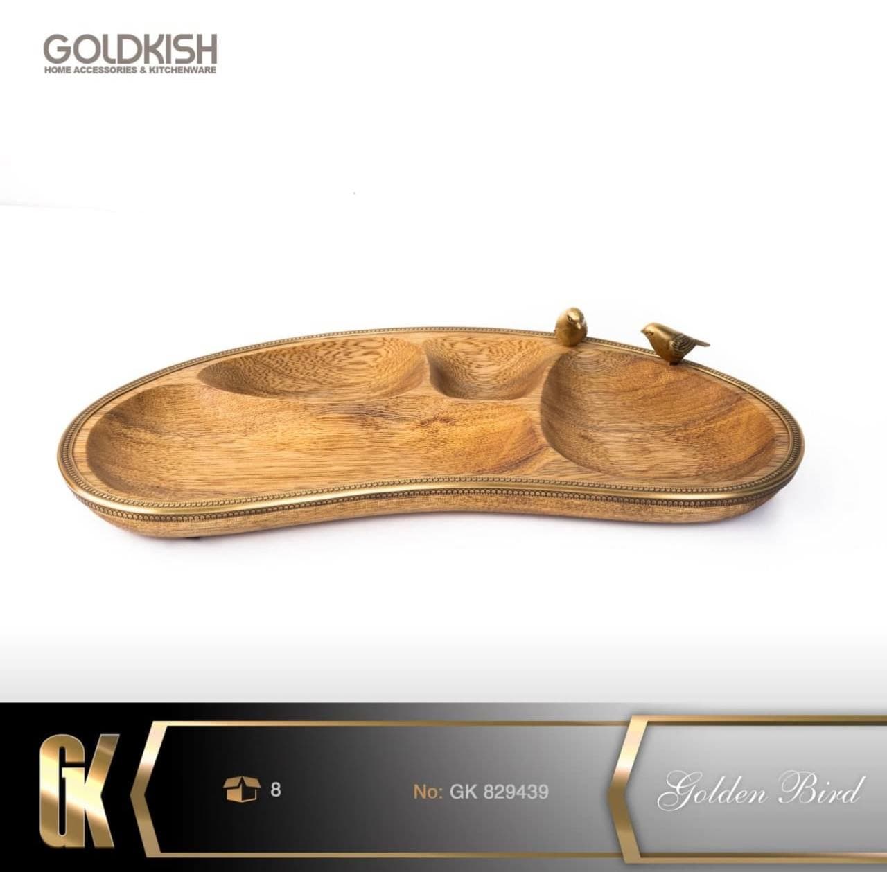 اردوخوری چوبی برنجی 4تایی گلدکیش Golden Bird کد GK829439 — تصویر ۳