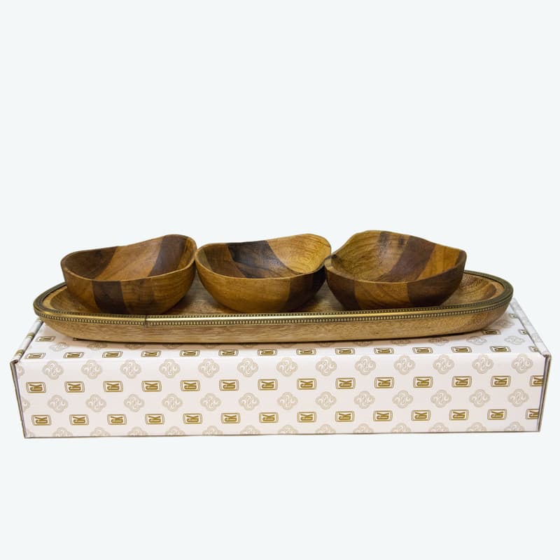 اردوخوری چوبی برنجی 3 کاسه گلدکیش Golden Bird کد GK829412 — تصویر ۶