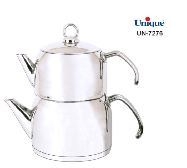 کتری قوری استیل لوله دار دسته طلایی نقره ای یونیک کد UN-7276 — تصویر ۴