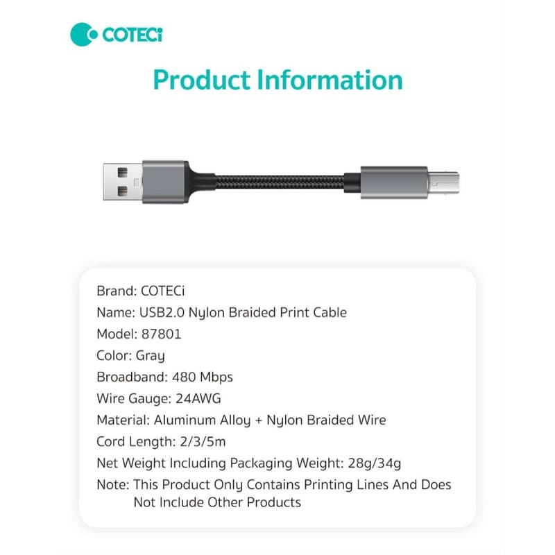 کابل پرینتر USB کوتتسی مدل 87801 طول 3 متر — تصویر ۶