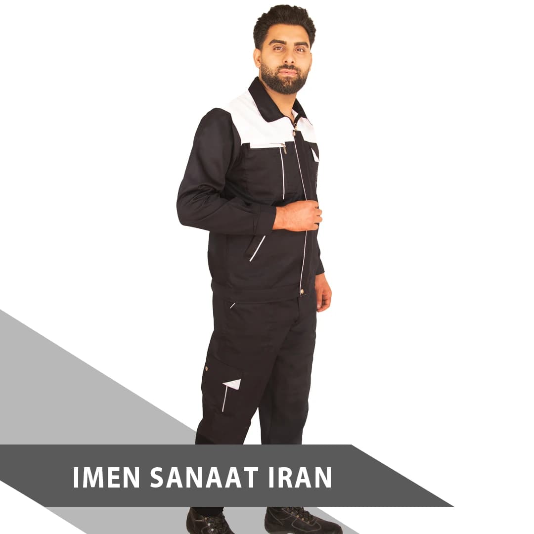 لباس کار مهندسی صنعتی مشکی سفید طرح توسان ایمن صنعت کد 361 — تصویر ۳