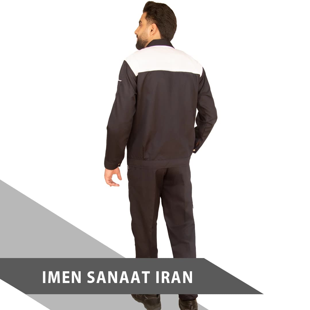 لباس کار مهندسی صنعتی مشکی سفید طرح توسان ایمن صنعت کد 361 — تصویر ۲