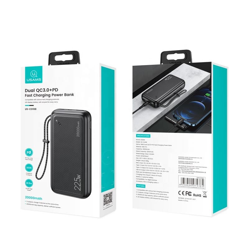 پاوربانک یوسمز مدل CD168-22.5W ظرفیت 20000 میلی آمپر — تصویر ۴