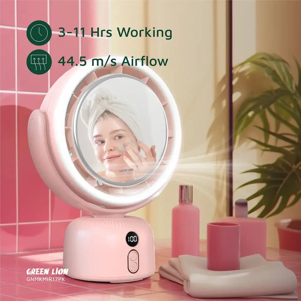 آینه آرایشی و پنکه رومیزی گرین لاین Green Lion Makeup Mirror Fan — تصویر ۱۱