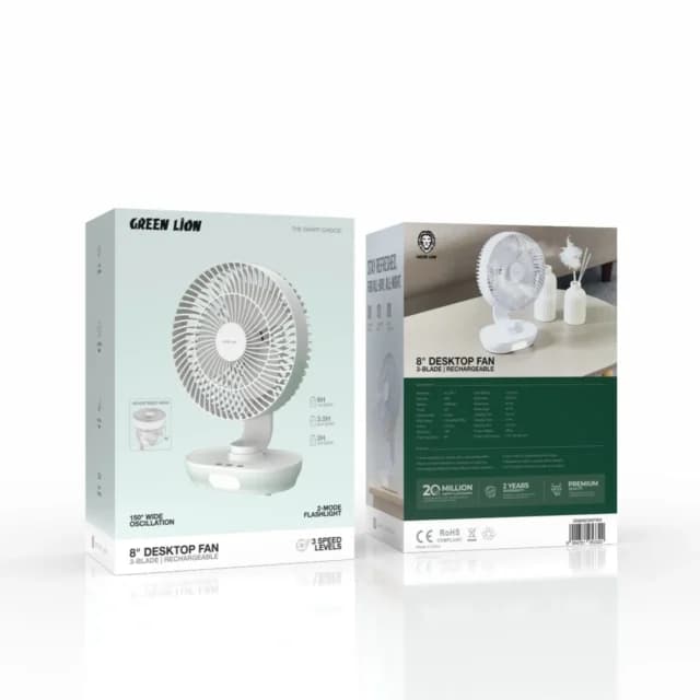 پنکه شارژی رومیزی گرین لاین Green Lion 8″ Desktop Fan Rechargeable — تصویر ۹