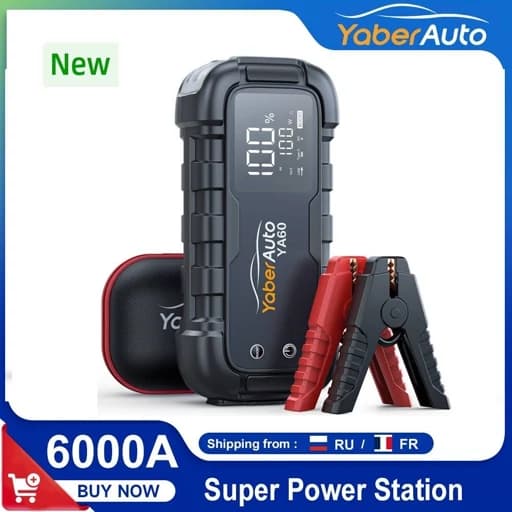 جامپ استارتر خودرو برند YaberAuto آمپر 7000 پاور بانک 27هزار میلی امپر با چراغ قوه 600 لومن و کیف برزنتی قابل حمل اورجینال امازون المان — تصویر ۹