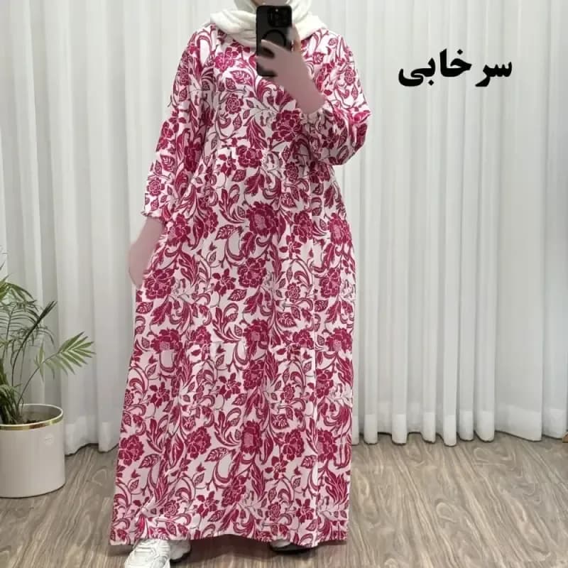 پیراهن نخی زنانه فری سایز تا 50 چهارفصل شیک و راحت بنددار سایه نمیندازد — تصویر ۵