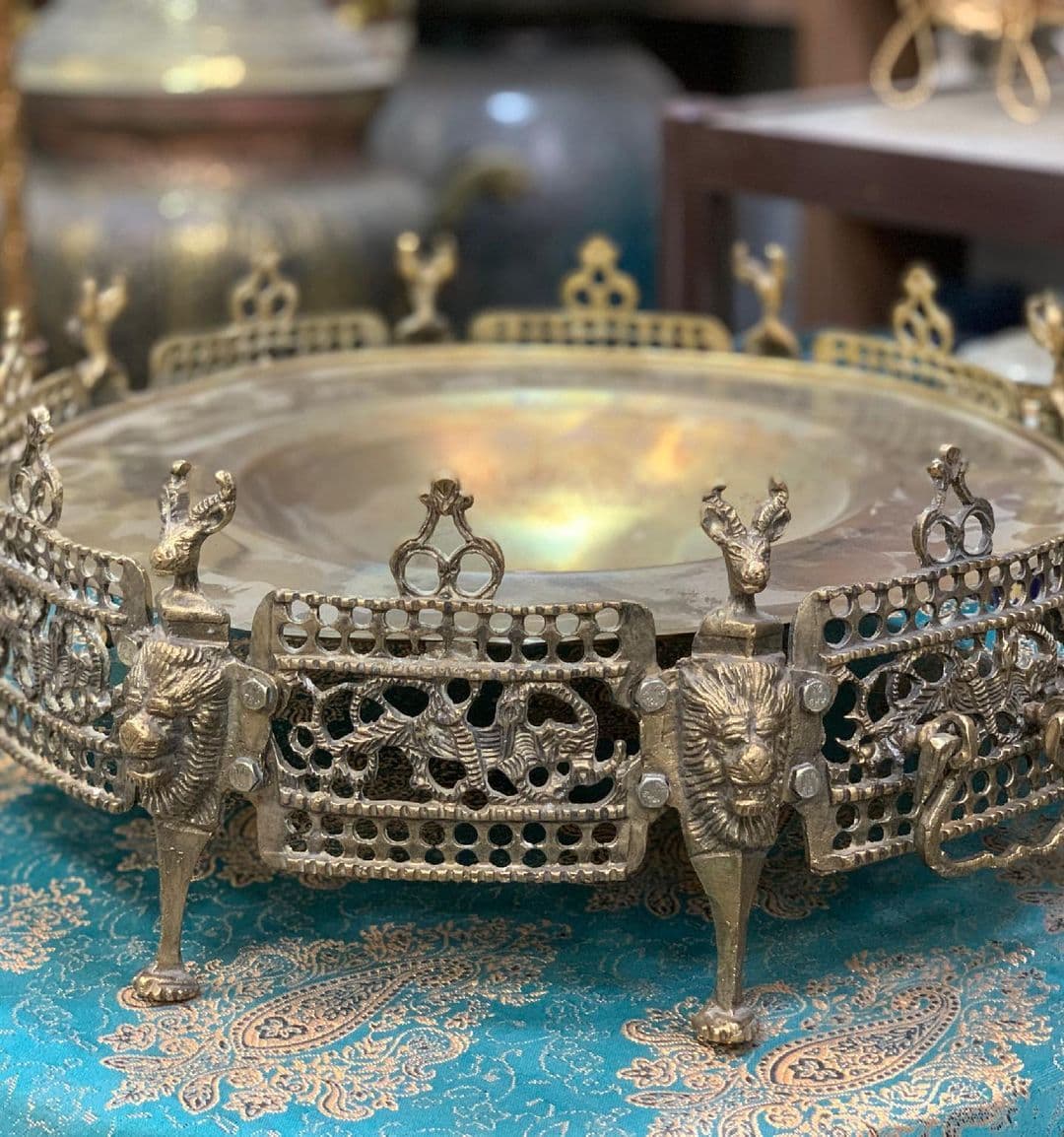 منقل هشت پر برنجی سایز بزرگ سنگین وزن 5/300 کیلوگرم قطر 45 سانت — تصویر ۷