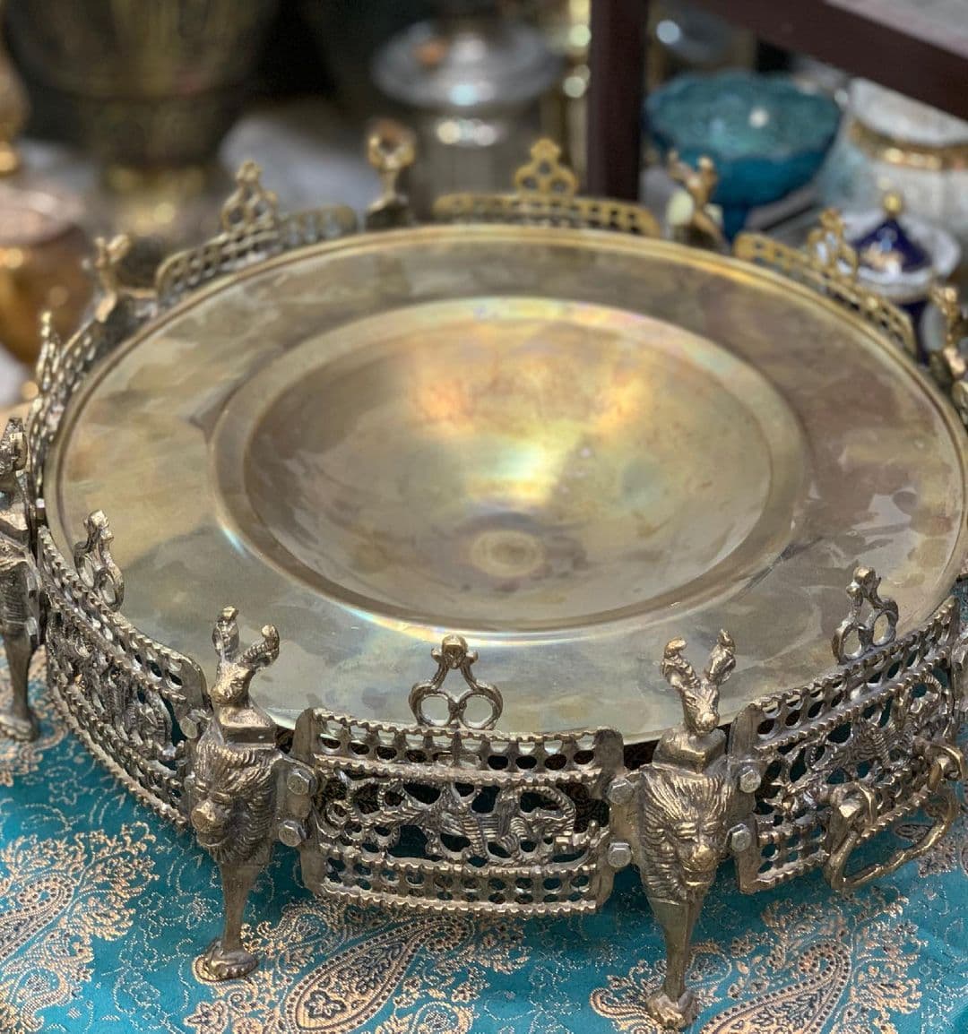 منقل هشت پر برنجی سایز بزرگ سنگین وزن 5/300 کیلوگرم قطر 45 سانت — تصویر ۳