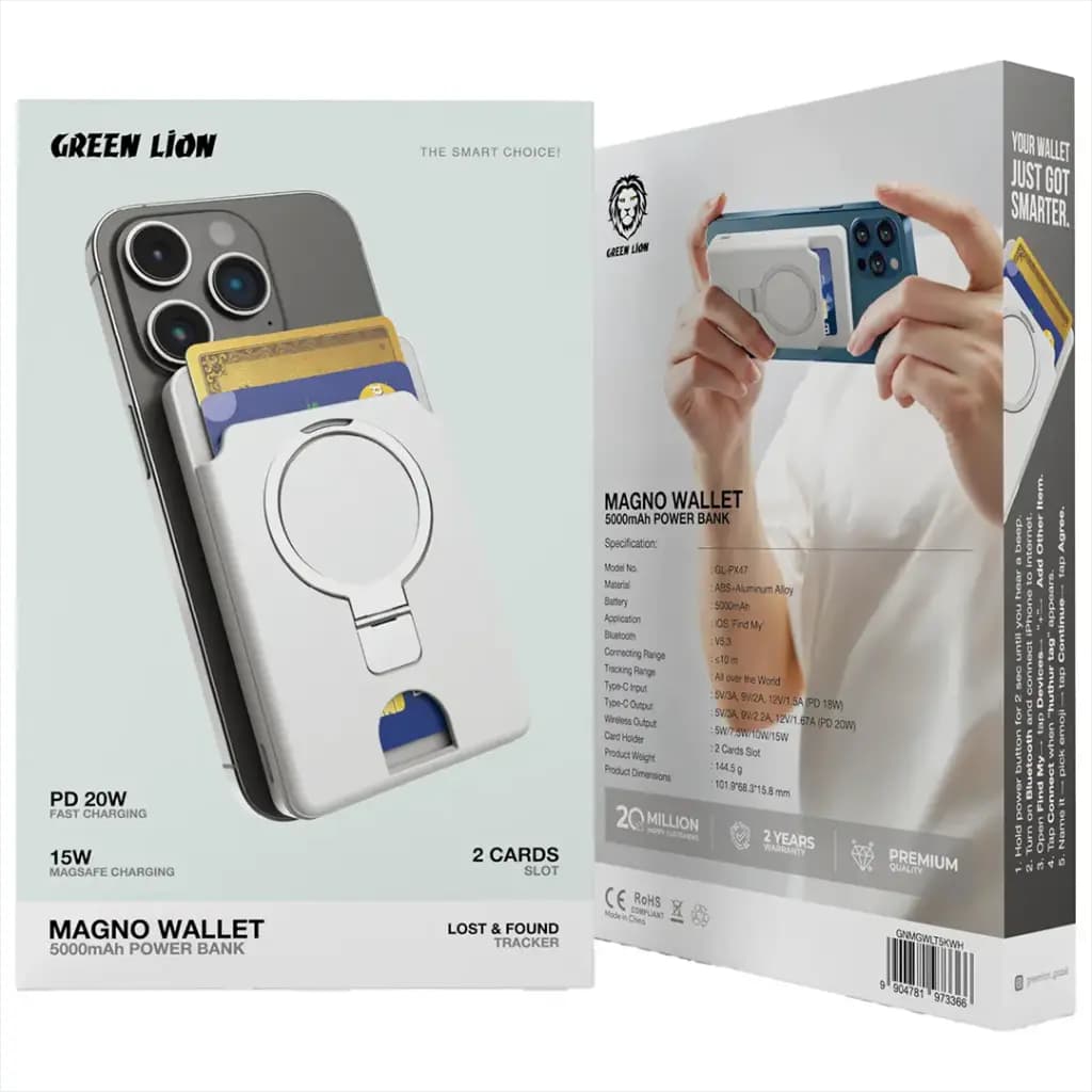 پاور بانک گرین لاین Magno Wallet ۵۰۰۰ میلیآمپر مدل GNMGWL75KBK — تصویر ۸
