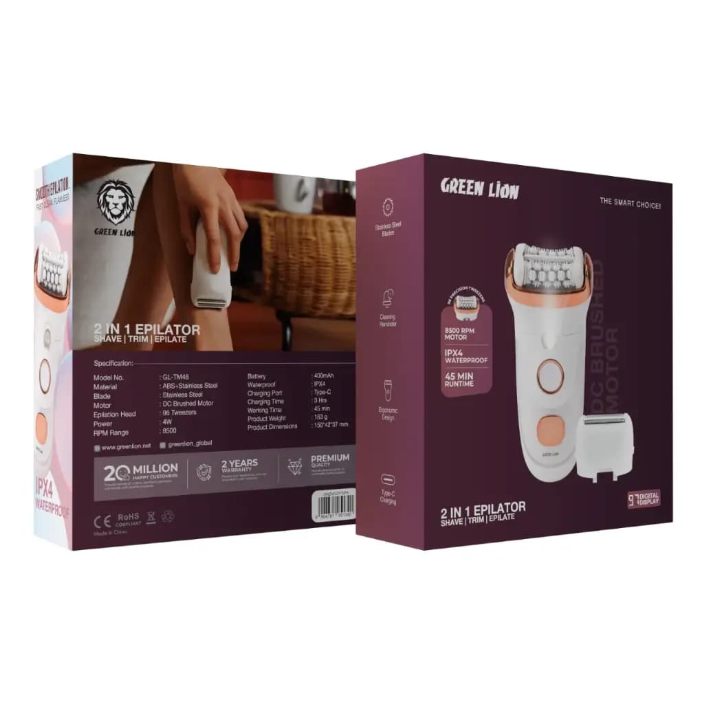 اپیلاتور 2 در 1 اصلاح، اپیلاسیون گرین Green Lion 2 in 1 Epilator مدل GN2N1EPITWH — تصویر ۱۰