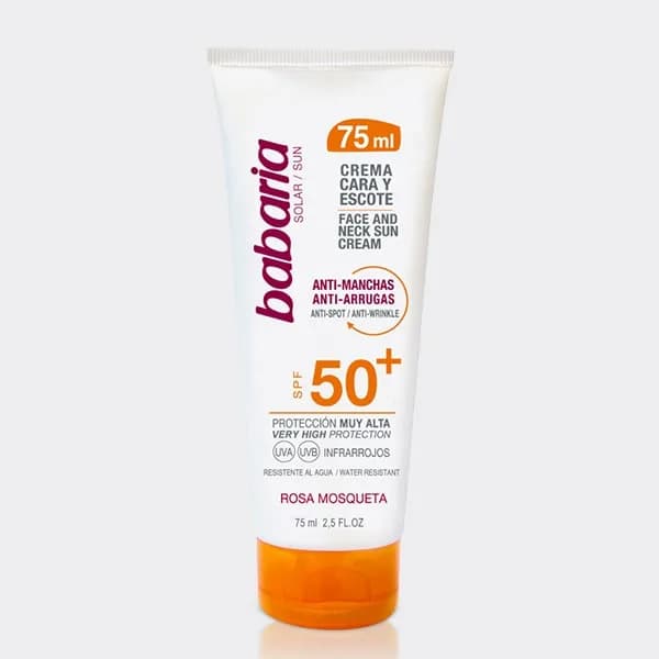 ضد آفتاب ضدلک و جوانساز باباریا مدل babaria Anti spot / Anti wrinkle Face and Neck Sun Cream