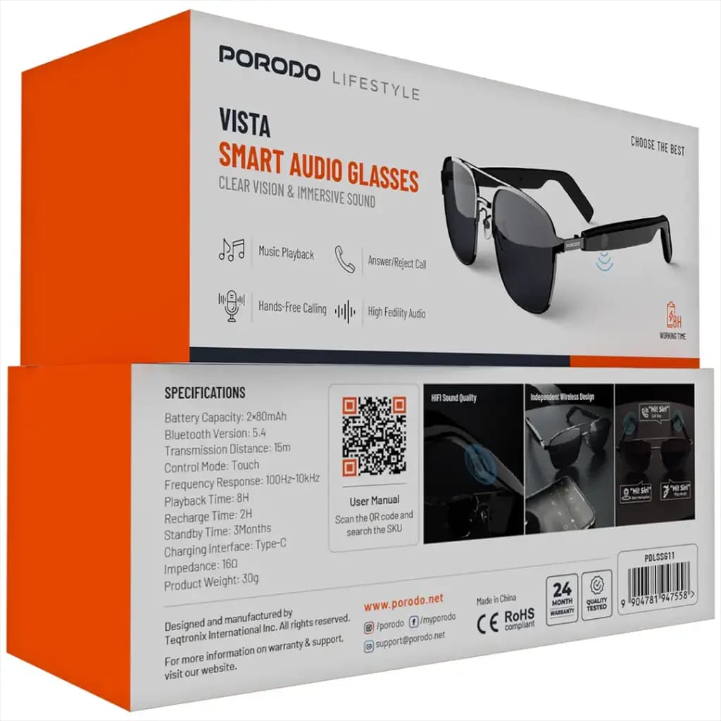 عینک آفتابی هوشمند پرودو Vista مدل PDLSSG11 با بلوتوث و محافظ UV400 — تصویر ۴