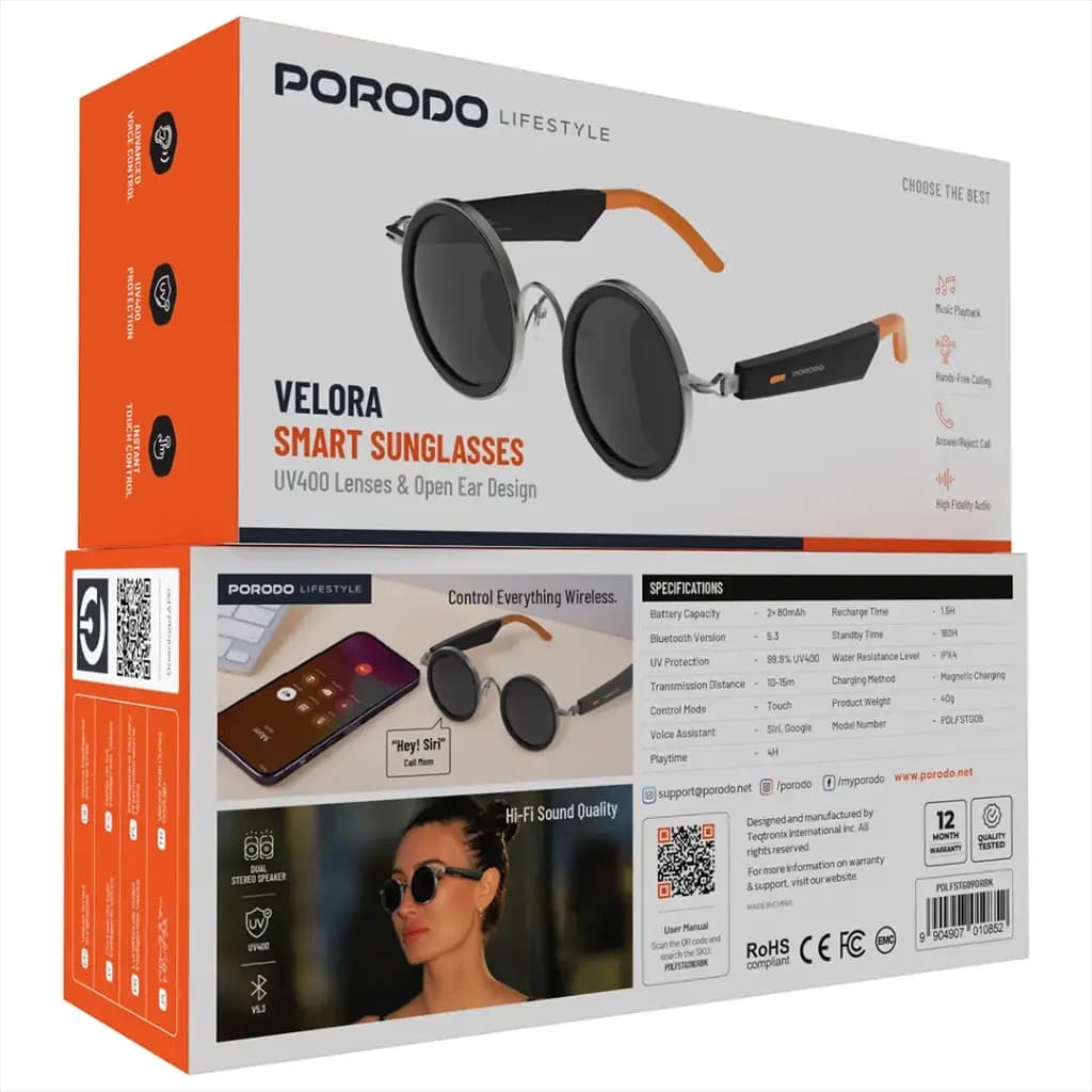 عینک هوشمند پرودو مدل Porodo Velora Smart Sunglasses PDLFSTG09OR — تصویر ۱۱