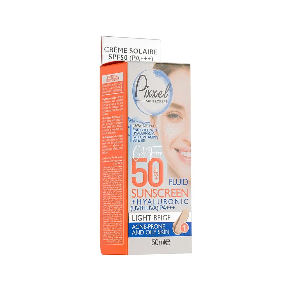 کرم ضد آفتاب رنگ بژ روشن مناسب پوست های چرب، جوش دار و مختلط با SPF 50 پیکسل — تصویر ۳