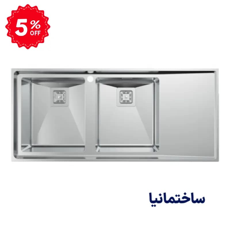 سینک دو لگنه 952 توکار استیل البرز | طراحی کلاسیک، عمق ۲۰ سانتیمتر و دوام بالا — تصویر ۵