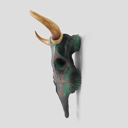 دیوارکوب طرح جمجمه گاومیش (راک) مدل Apache-Knf کد Irz266 رنگ پتینه سبز — تصویر ۳