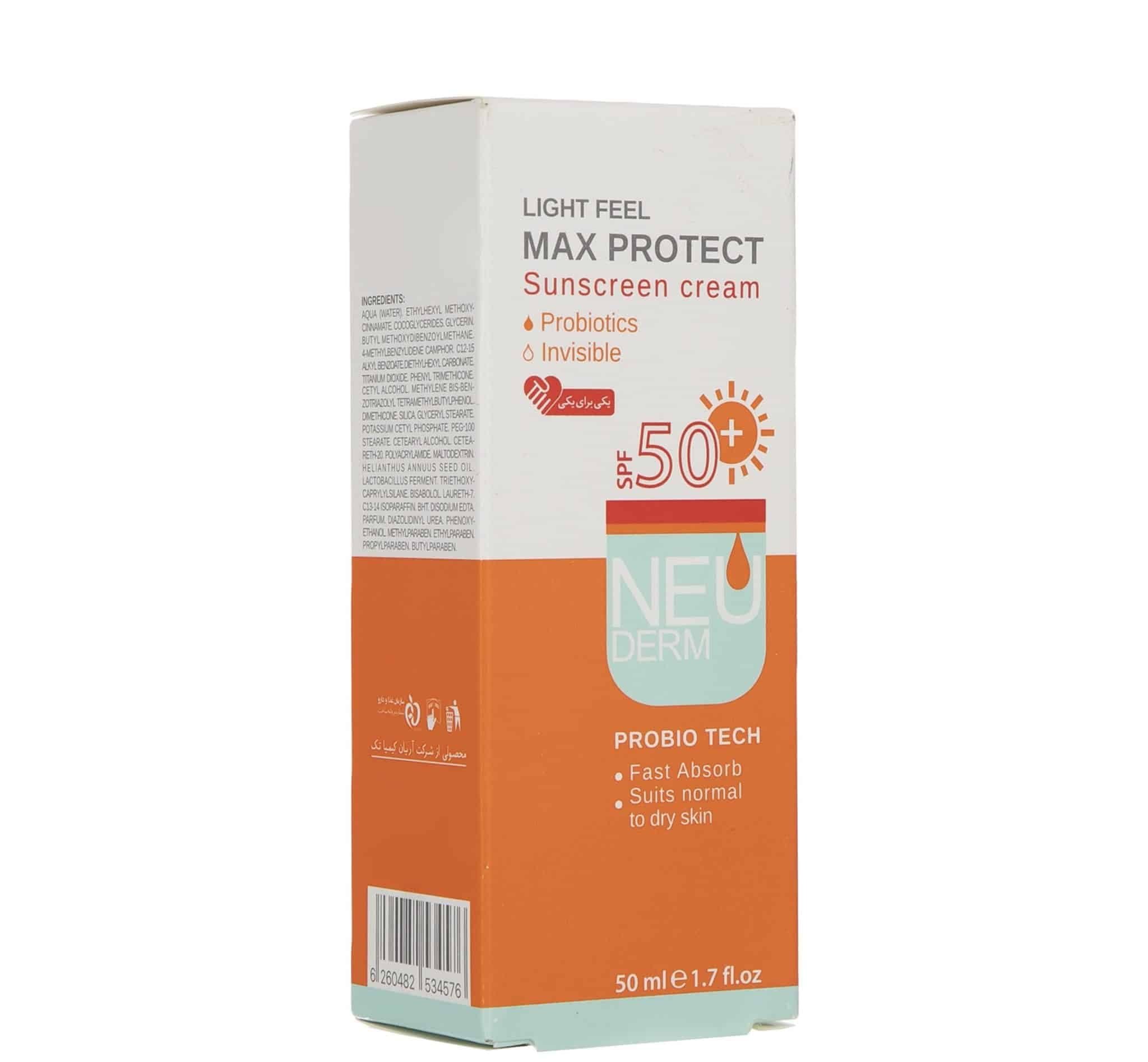 کرم ضد آفتاب بی رنگ نئودرم انواع پوست Max Protect spf50 — تصویر ۸