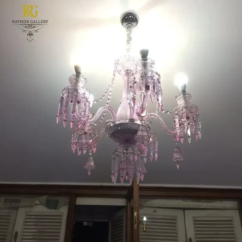 لوستر باکارات صورتی دخترانه (5 شاخه) — تصویر ۳