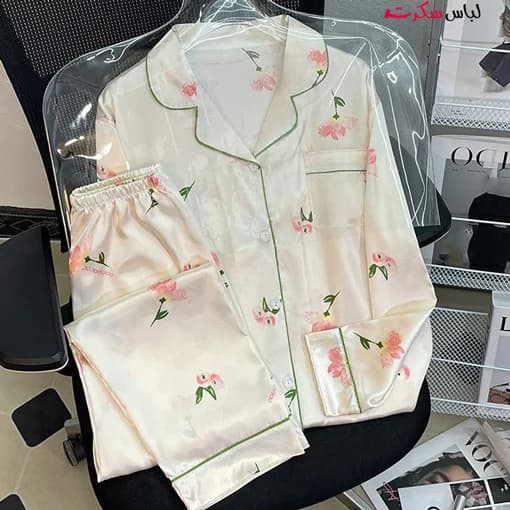 لباس خواب ساتن زنانه گلدار lslux035 — تصویر ۳