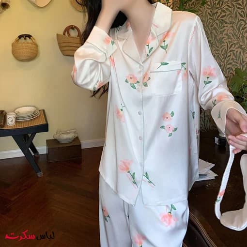 لباس خواب ساتن زنانه گلدار lslux035 — تصویر ۴