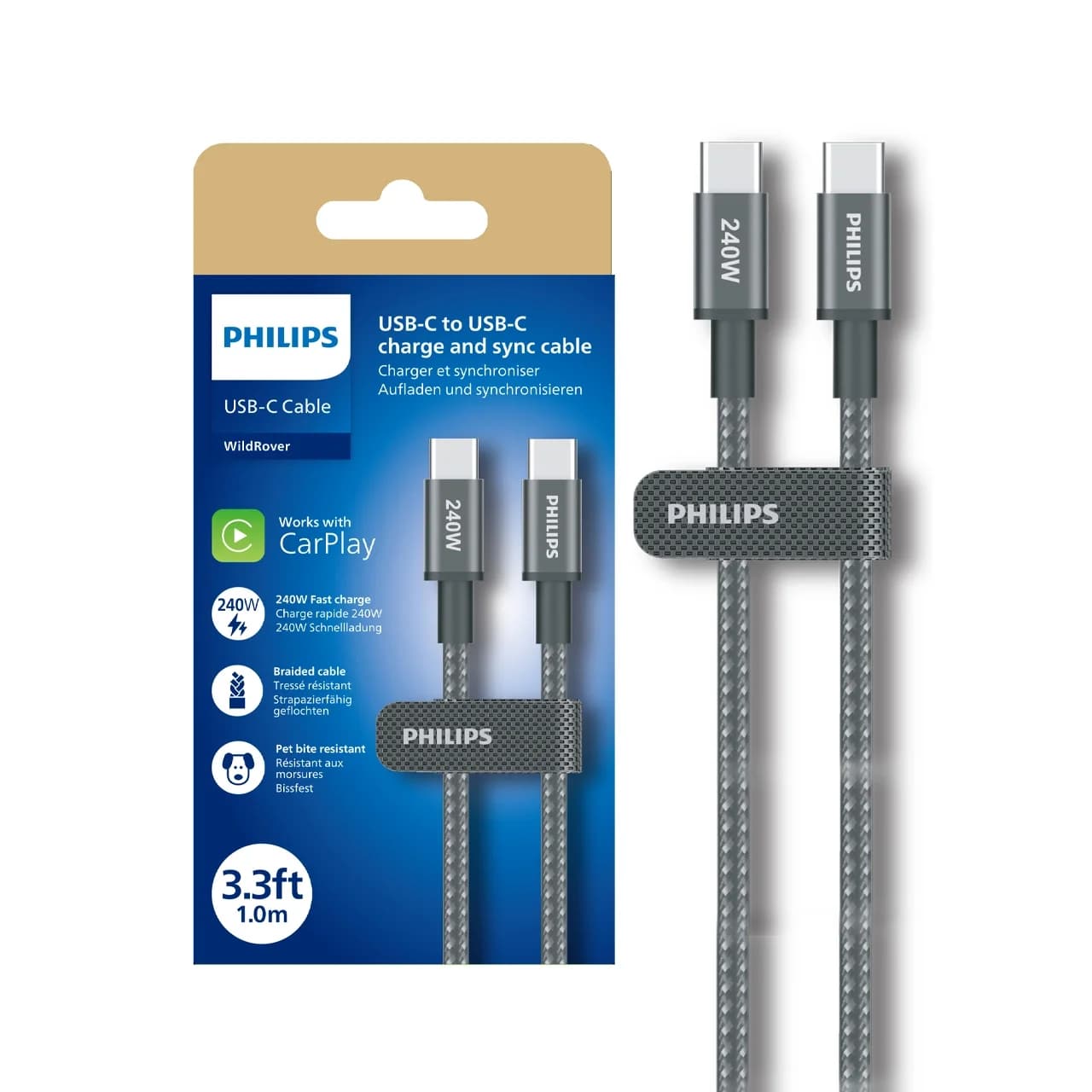 کابل شارژ PD و فست Philips Type-C To Type-C مدل DLC7030C 240W – مشکی (گارانتی دوساله سی آوا) — تصویر ۵