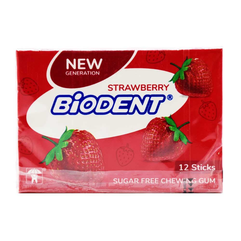 آدامس بدون شکر بایودنت BIODENT با طعم توت فرنگی بسته 12 عددی — تصویر ۳