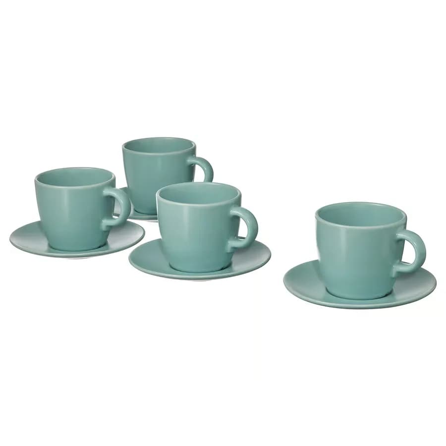 ست 4 عددی فنجان و نعلبکی فیروزهای روشن مات 250 سی سی ایکیا مدل FÄRGKLAR — تصویر ۶
