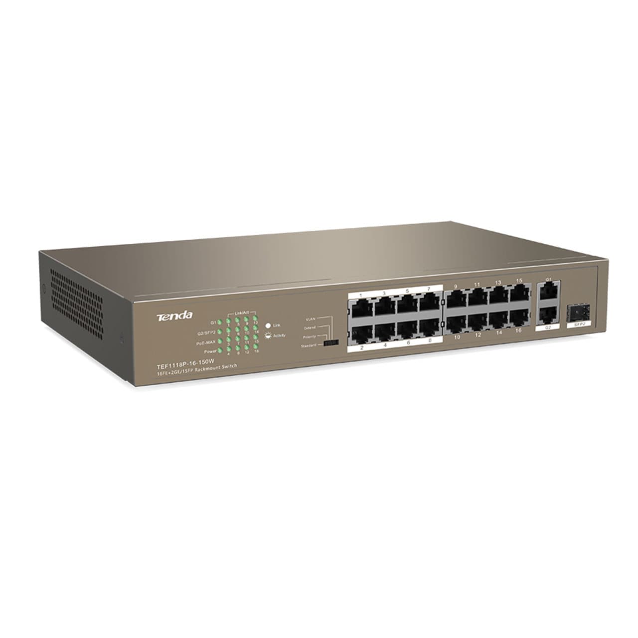 سوئیچ شبکه 16 پورت تندا Tenda PoE Desktop Switch TEF1118P-16-150W — تصویر ۷