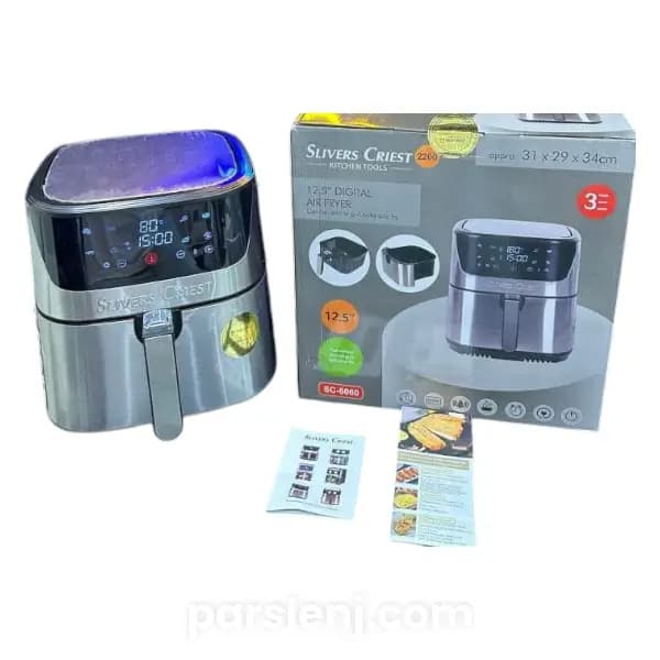 سرخ کن رژیمی سبددار تمام استیل سیلور کرست حک شده 12 لیتری مدل 6060 — تصویر ۹