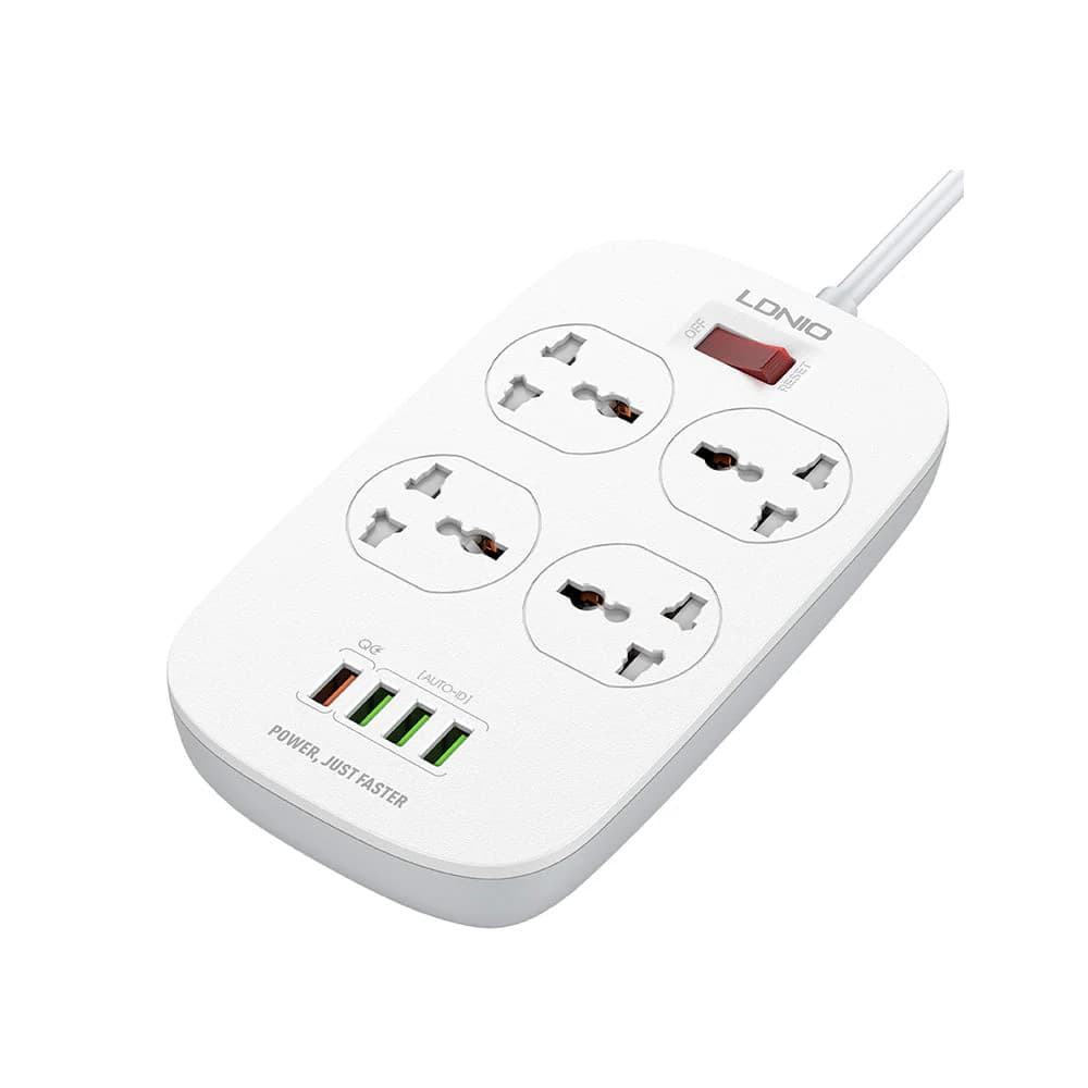 چهار راهی برق و شارژر الدینیو مدل LDINO 4 Power Socket + 4 USB Power Strip SC4407