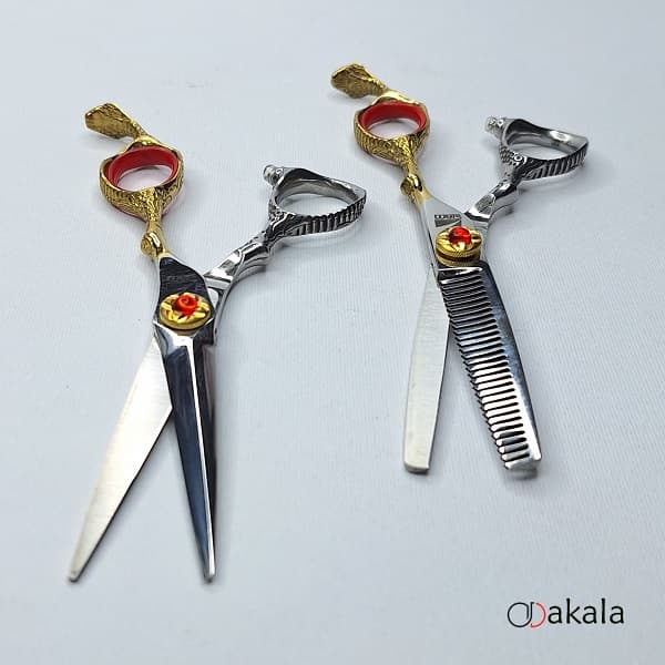 ست قیچی آرایشگری مدل A-S60-1 دسته طلایی 6 اینچ سه شیار صیام_فینی — تصویر ۴