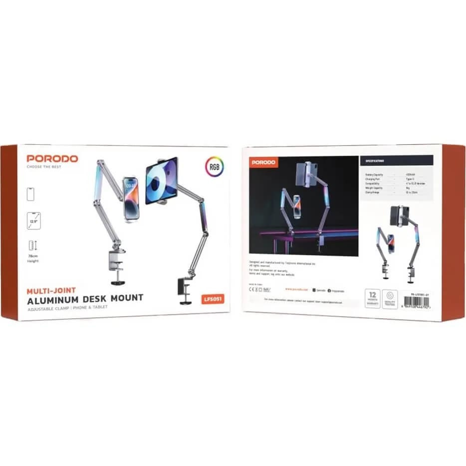 پایه نگهدارنده موبایل و تبلت پرودو مدل PD-LFST051 با بازوی متحرک و نور RGB — تصویر ۸