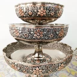 سرویس پذیرایی مسی کروم نقره ای و تراش شده با دست — تصویر ۳