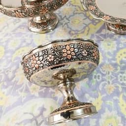 سرویس پذیرایی مسی کروم نقره ای و تراش شده با دست — تصویر ۴