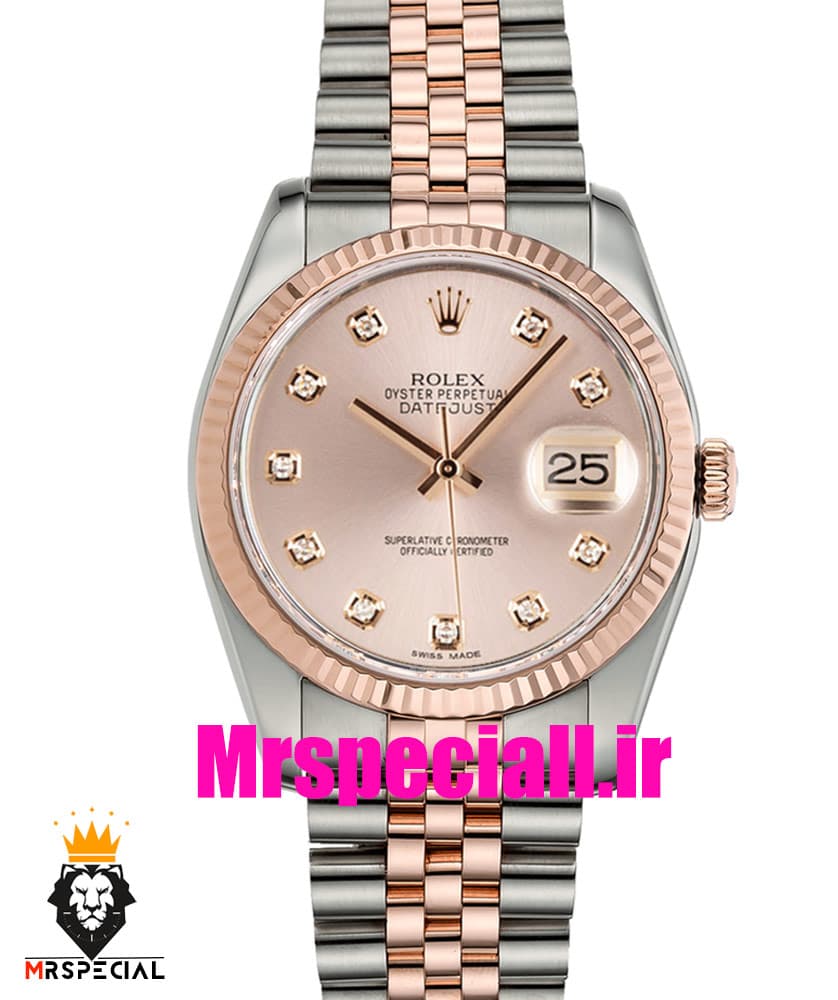 ساعت رولکس مردانه مدل دیت جاست اتوماتیک دورنگ رزگلد صفحه رزگلد 020915 ROLEX DATEJUST