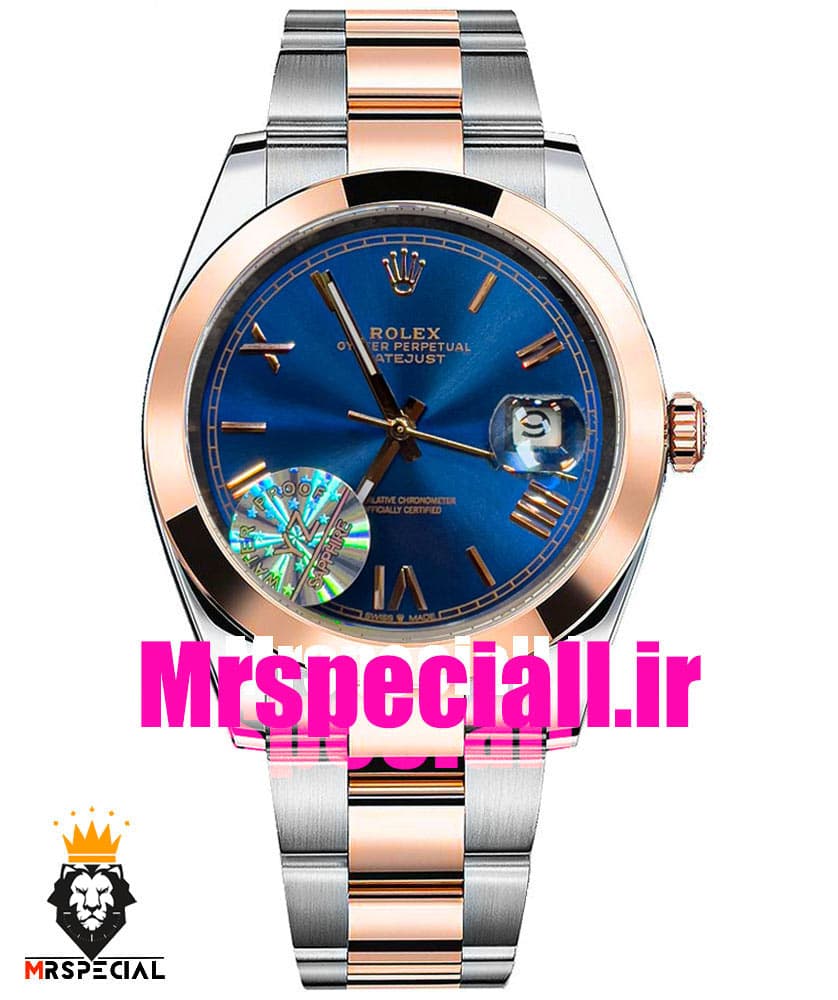ساعت رولکس مردانه مدل دیت جاست اتوماتیک دورنگ رزگلد صفحه ابی 020887 ROLEX DATEJUST