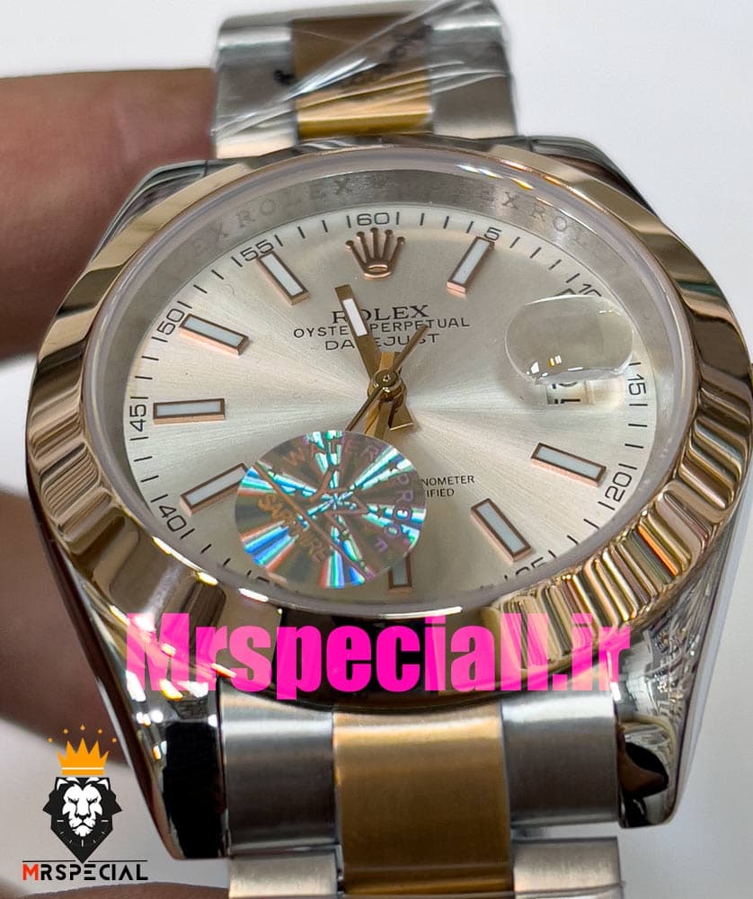 ساعت رولکس مردانه مدل دیت جاست اتوماتیک دورنگ رزگلد صفحه سفید 020881 ROLEX DATEJUST — تصویر ۱۲