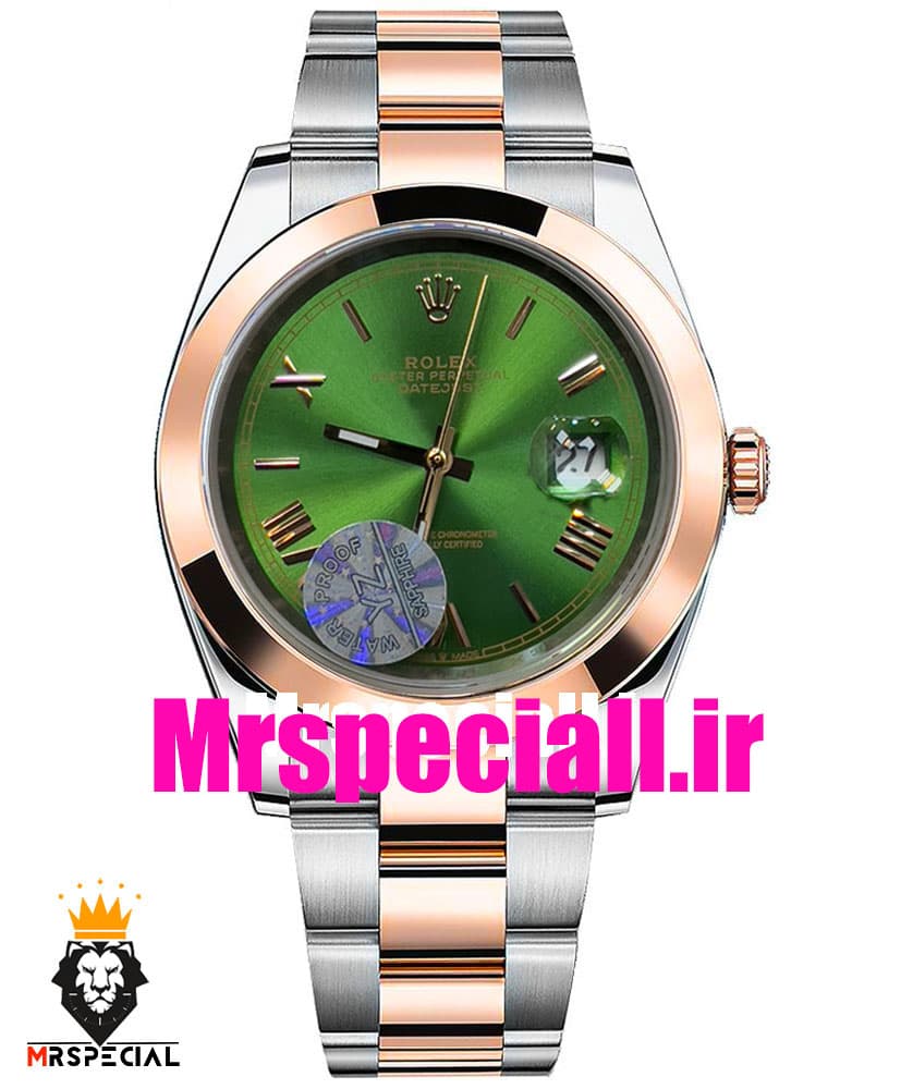 ساعت رولکس مردانه مدل دیت جاست اتوماتیک دورنگ رزگلد صفحه سبز 020880 ROLEX DATEJUST