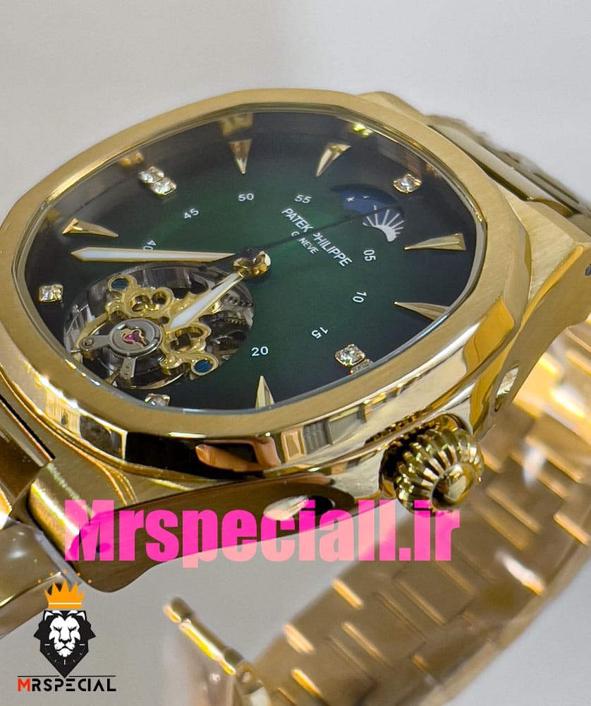 ساعت پتک فیلیپ مردانه مدل ناتیلوس اتومات طلایی صفحه سبز Patek Philippe NUATILOS 020878 — تصویر ۱۱