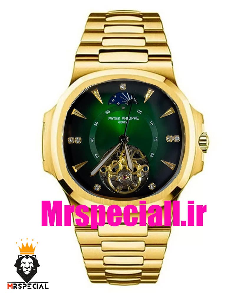 ساعت پتک فیلیپ مردانه مدل ناتیلوس اتومات طلایی صفحه سبز Patek Philippe NUATILOS 020878 — تصویر ۲
