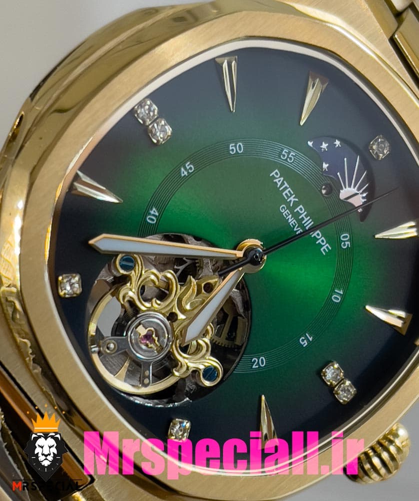 ساعت پتک فیلیپ مردانه مدل ناتیلوس اتومات طلایی صفحه سبز Patek Philippe NUATILOS 020878 — تصویر ۶