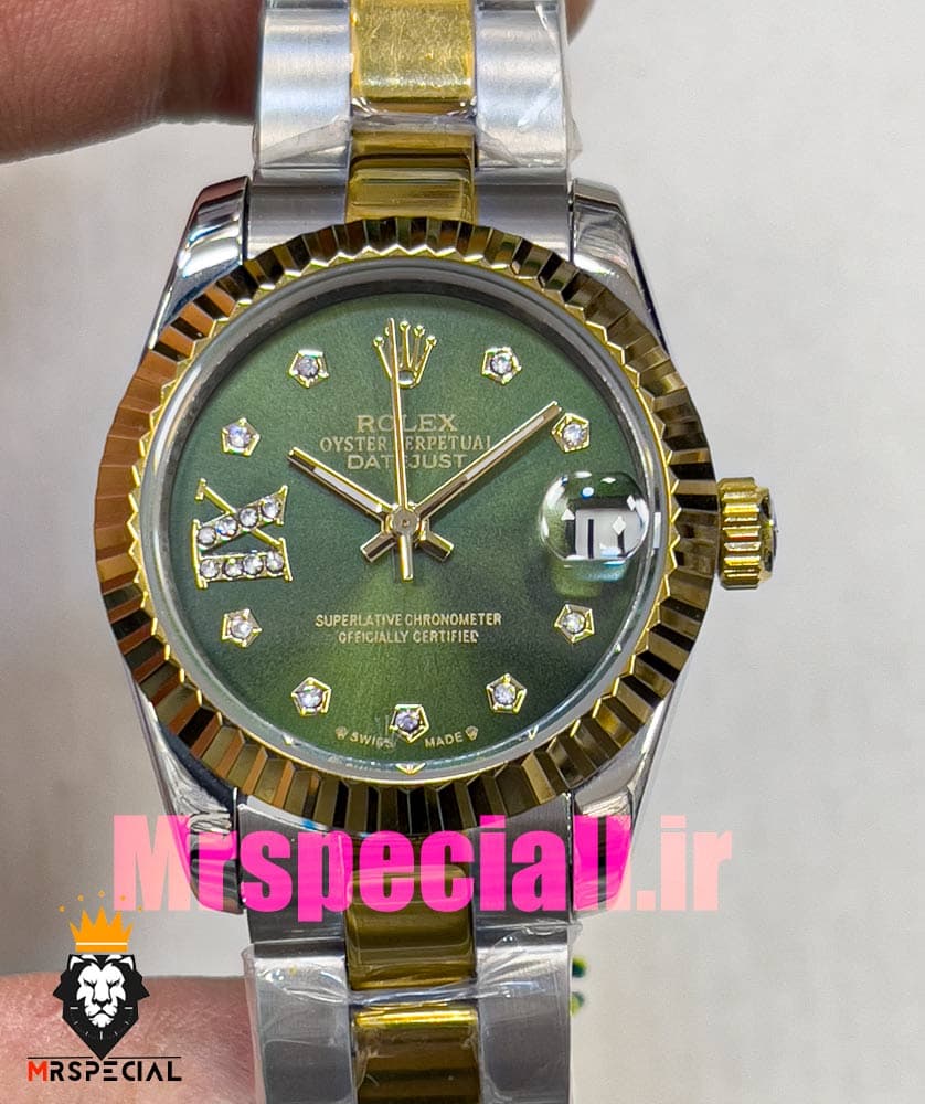 ساعت زنانه رولکس دیت جاست اتوماتیک دورنگ طلایی صفحه سبز 020828 ROLEX DATEJUST — تصویر ۱۰