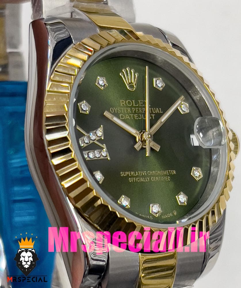 ساعت زنانه رولکس دیت جاست اتوماتیک دورنگ طلایی صفحه سبز 020828 ROLEX DATEJUST — تصویر ۴